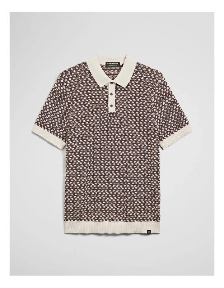 Australian Cotton Jacquard Knit Polo in Fudge image 2
