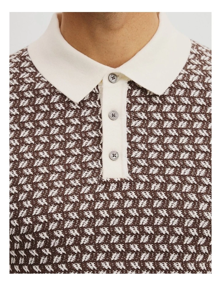 Australian Cotton Jacquard Knit Polo in Fudge image 3