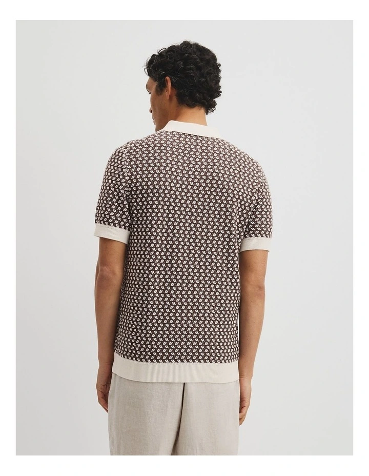 Australian Cotton Jacquard Knit Polo in Fudge image 5