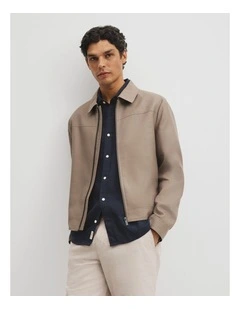 Cotton Linen Blend Zip Through Jacket in Mushroom