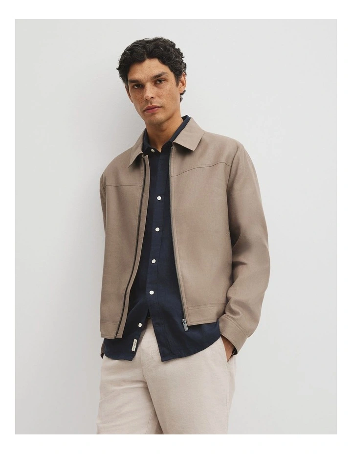 Cotton Linen Blend Zip Through Jacket in Mushroom image 1