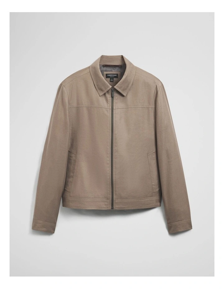 Cotton Linen Blend Zip Through Jacket in Mushroom image 3