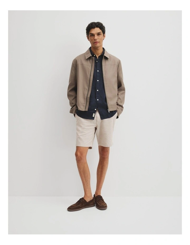 Cotton Linen Blend Zip Through Jacket in Mushroom image 5