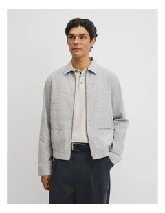 Cotton Linen Houndstooth Jacket in Grey Check