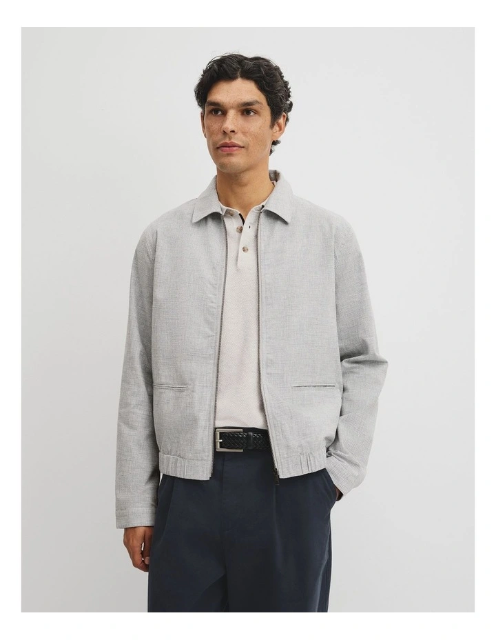 Cotton Linen Houndstooth Jacket in Grey Check image 1