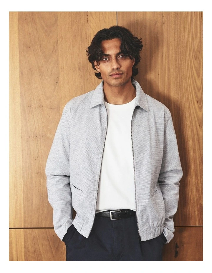 Cotton Linen Houndstooth Jacket in Grey Check image 2