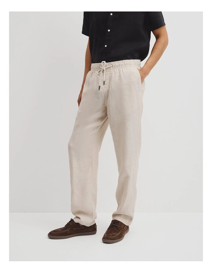 Relaxed Fit Linen Drawcord Pant in Oat image 4