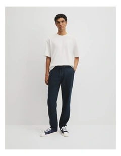Relaxed Fit Linen Drawcord Pant in Navy