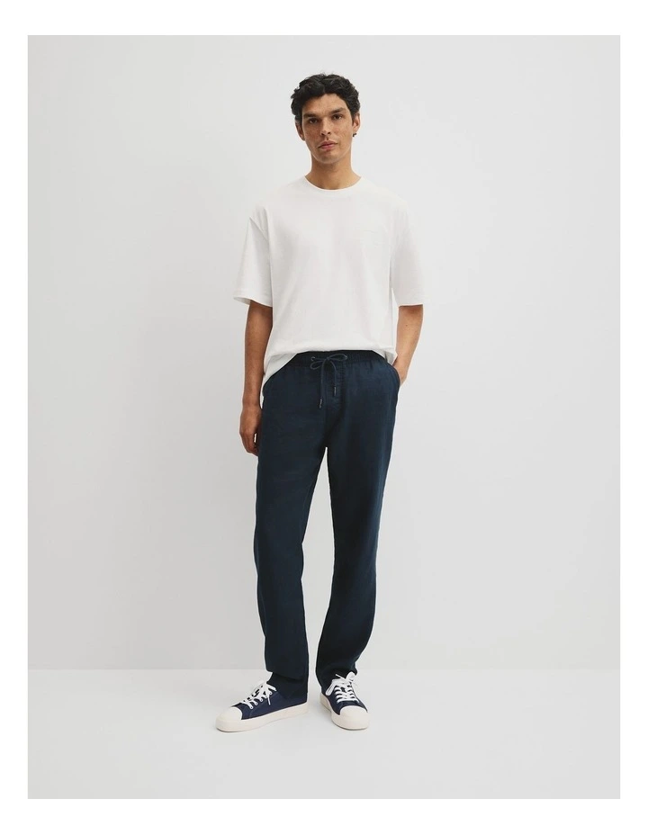 Relaxed Fit Linen Drawcord Pant in Navy image 1