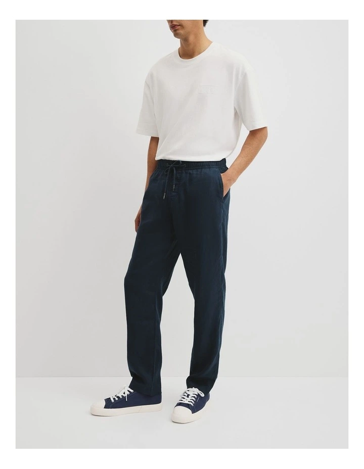Relaxed Fit Linen Drawcord Pant in Navy image 4