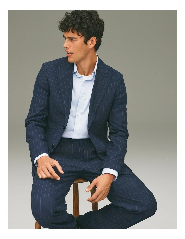 Regular Fit Pinstripe Tailored Pant in Navy image 2