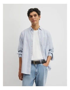 Regular Fit Australian Good Earth Cotton Stripe Oxford Shirt in Light Blue