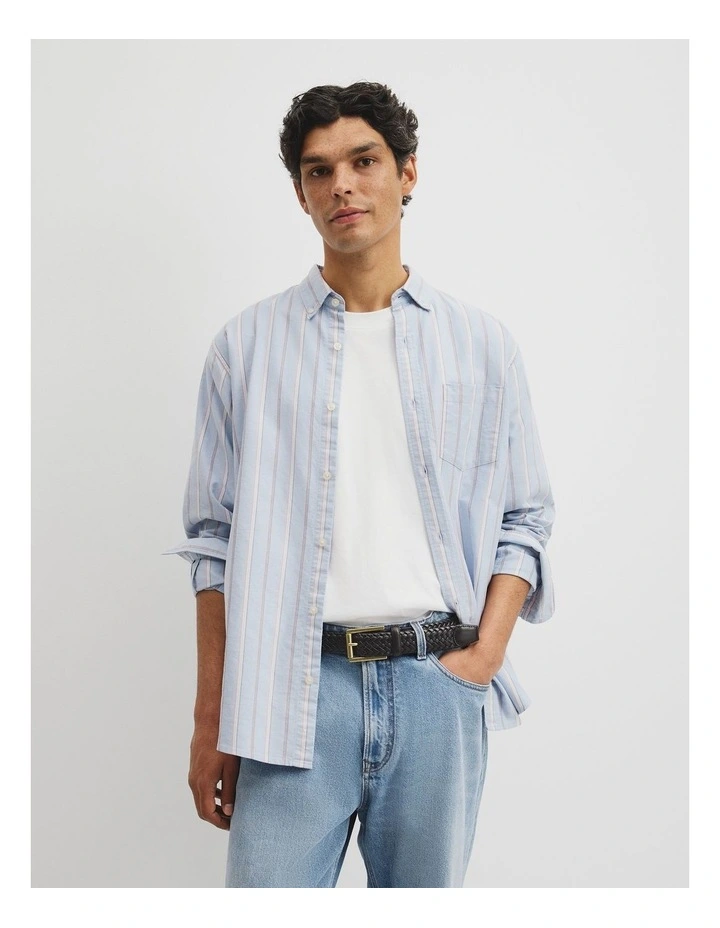 Regular Fit Australian Good Earth Cotton Stripe Oxford Shirt in Light Blue image 1