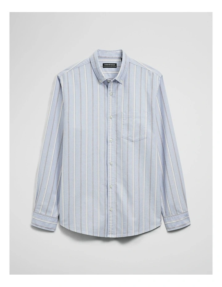 Regular Fit Australian Good Earth Cotton Stripe Oxford Shirt in Light Blue image 2