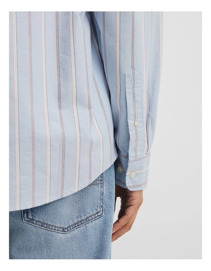 Regular Fit Australian Good Earth Cotton Stripe Oxford Shirt in Light Blue image 3