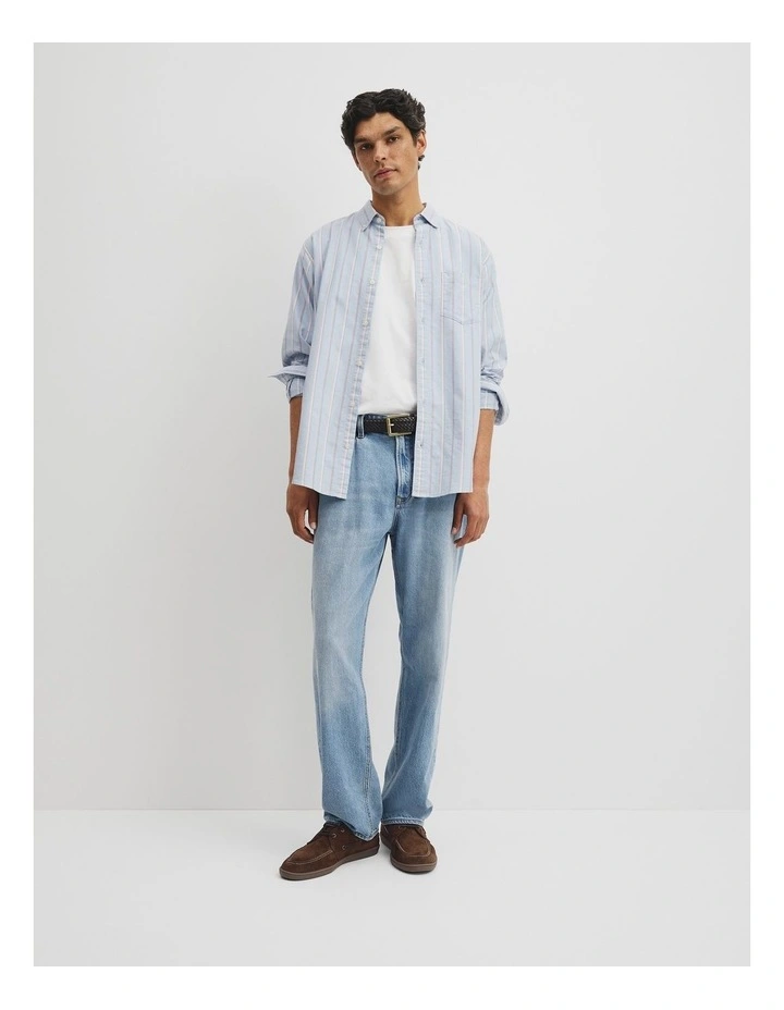 Regular Fit Australian Good Earth Cotton Stripe Oxford Shirt in Light Blue image 4