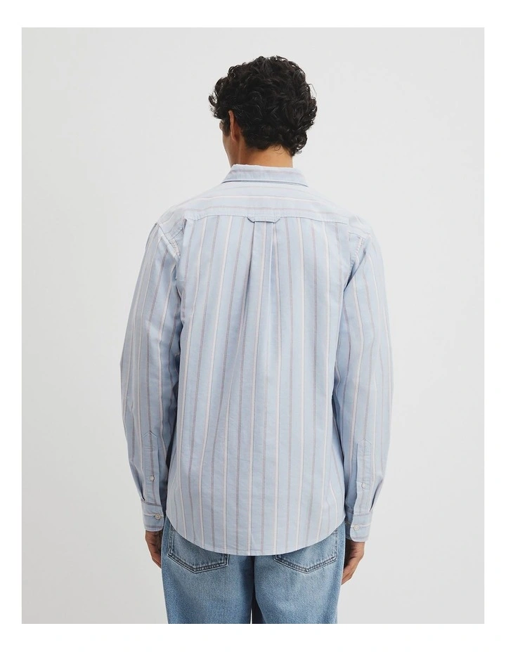 Regular Fit Australian Good Earth Cotton Stripe Oxford Shirt in Light Blue image 5