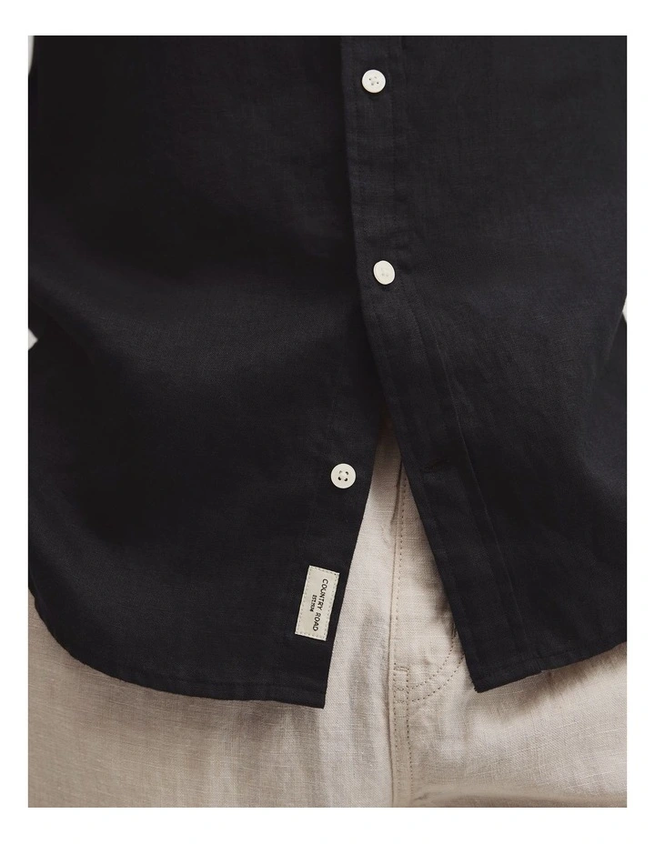Regular Fit Short Sleeve Linen Shirt in Black image 3