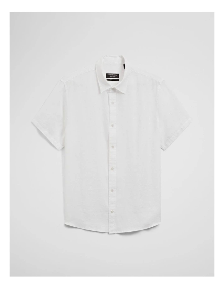 Regular Fit Short Sleeve Linen Shirt in White image 2