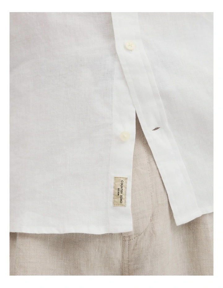 Regular Fit Short Sleeve Linen Shirt in White image 3