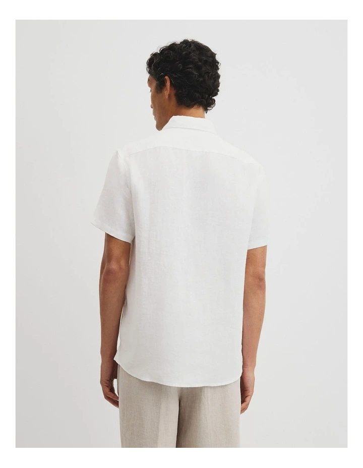 Regular Fit Short Sleeve Linen Shirt in White image 5