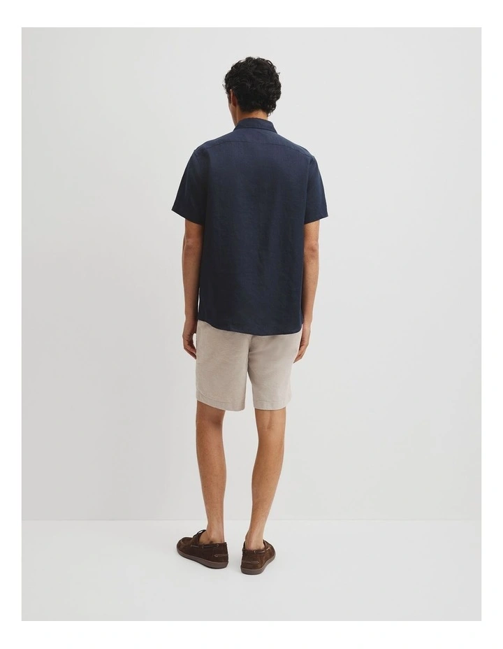 Regular Fit Short Sleeve Linen Shirt in Navy image 5
