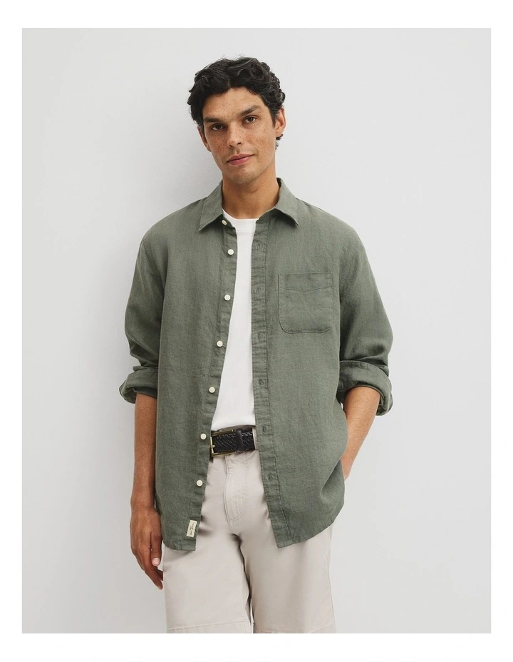 Regular Fit Linen Shirt in Eucalyptus image 1