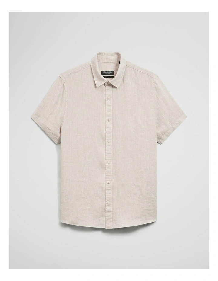 Regular Fit Short Sleeve Linen Shirt in Almond image 2