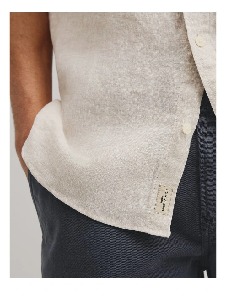 Regular Fit Short Sleeve Linen Shirt in Almond image 3