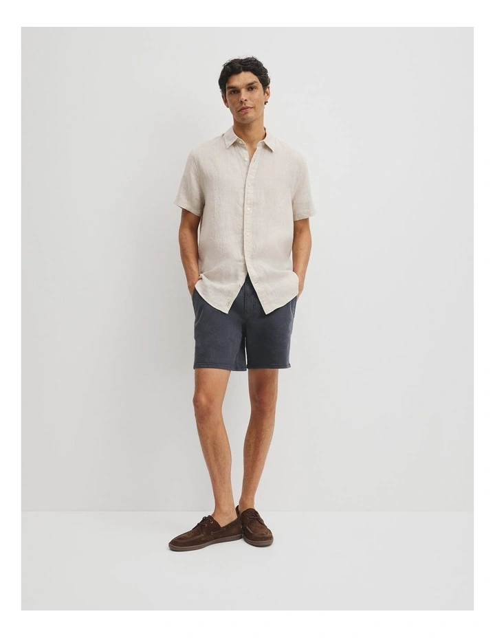 Regular Fit Short Sleeve Linen Shirt in Almond image 4