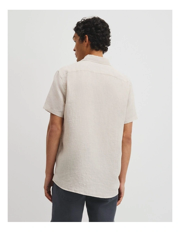 Regular Fit Short Sleeve Linen Shirt in Almond image 5