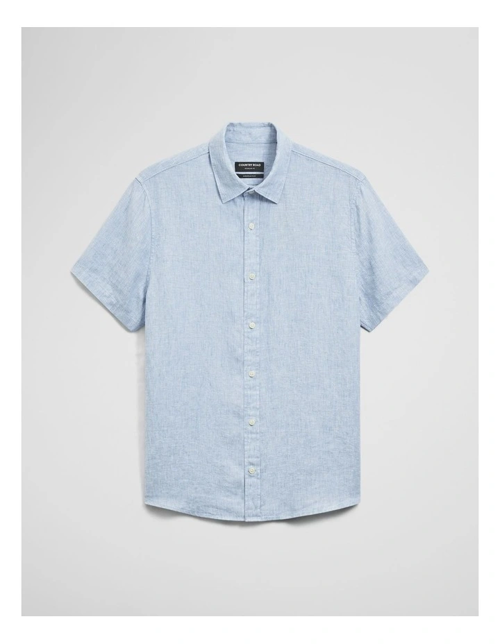 Regular Fit Short Sleeve Linen Shirt in Light Blue image 2