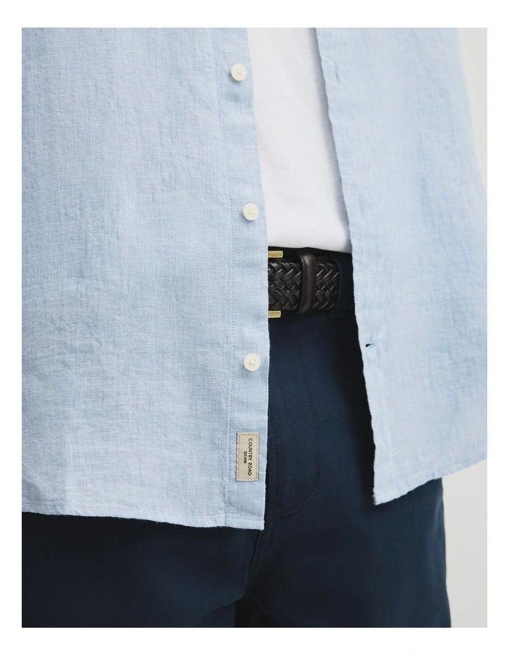 Regular Fit Short Sleeve Linen Shirt in Light Blue image 3