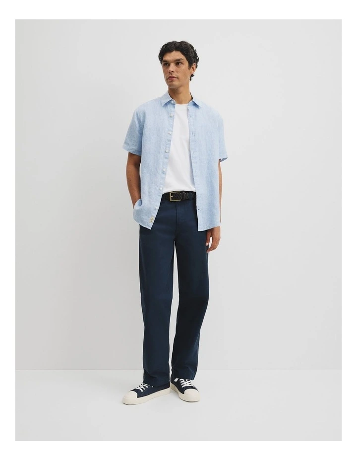 Regular Fit Short Sleeve Linen Shirt in Light Blue image 4