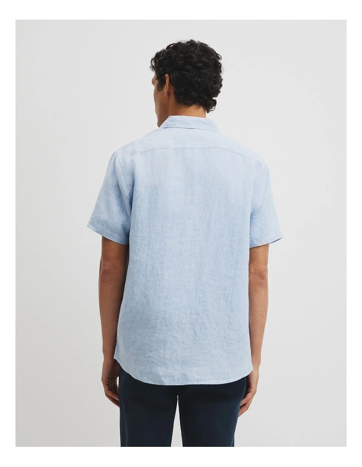 Regular Fit Short Sleeve Linen Shirt in Light Blue image 5