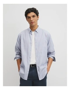 Regular Fit Cotton Stripe Shirt in Blue