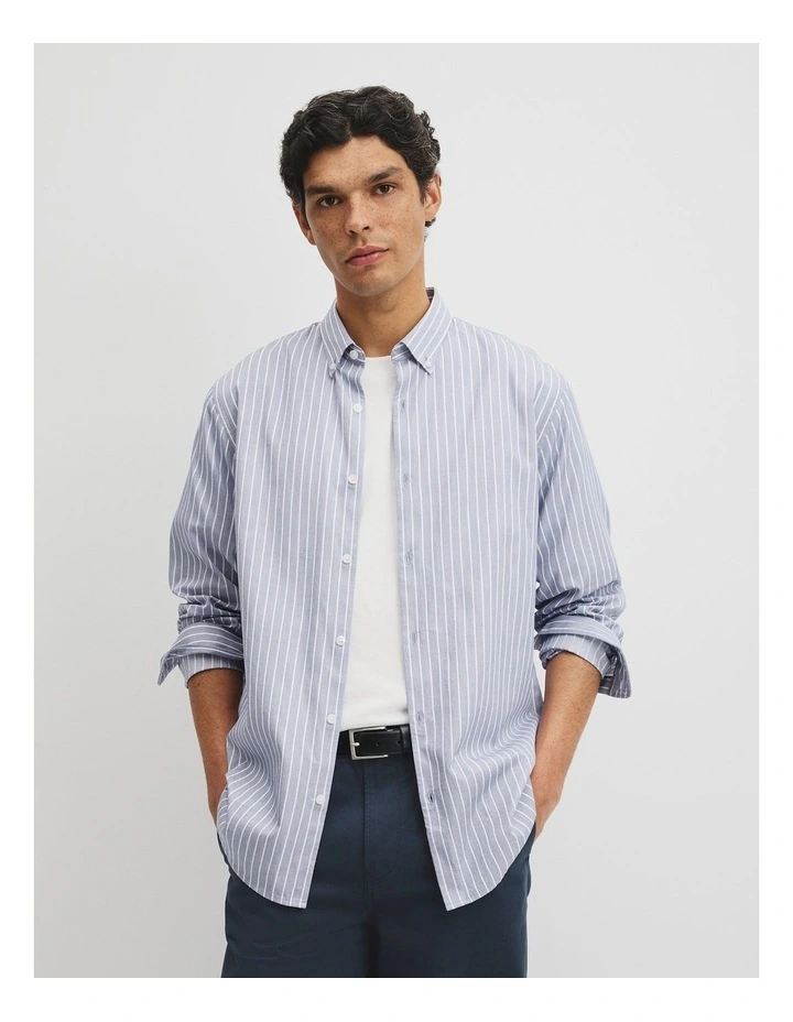 Regular Fit Cotton Stripe Shirt in Blue image 1