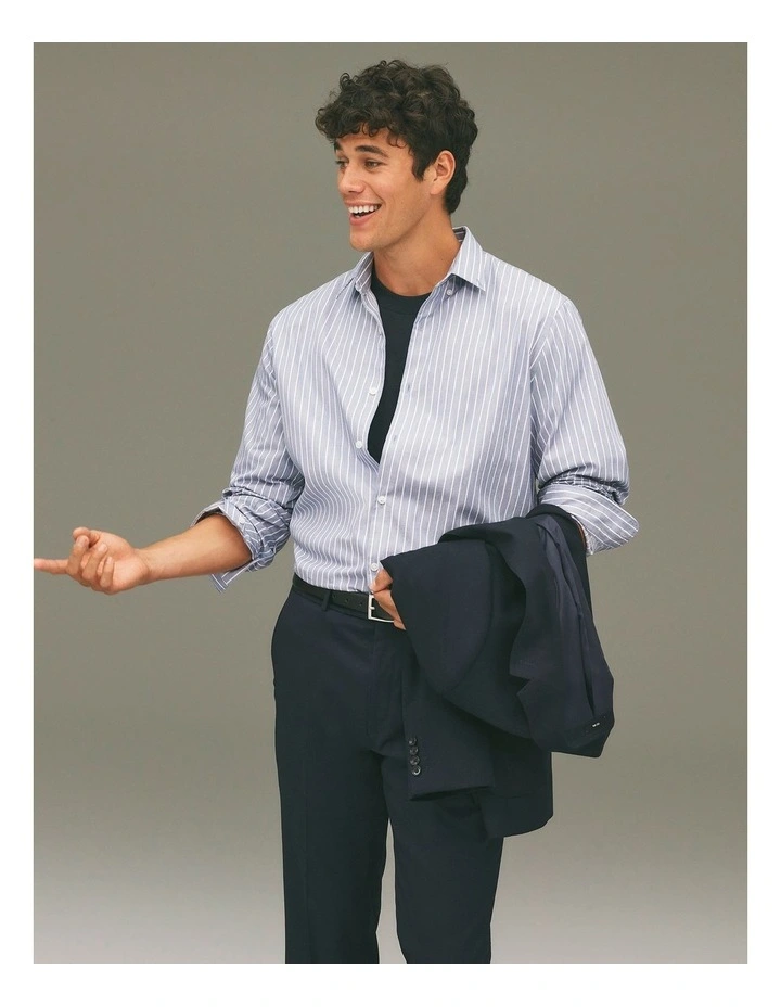 Regular Fit Cotton Stripe Shirt in Blue image 2