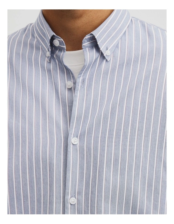 Regular Fit Cotton Stripe Shirt in Blue image 4