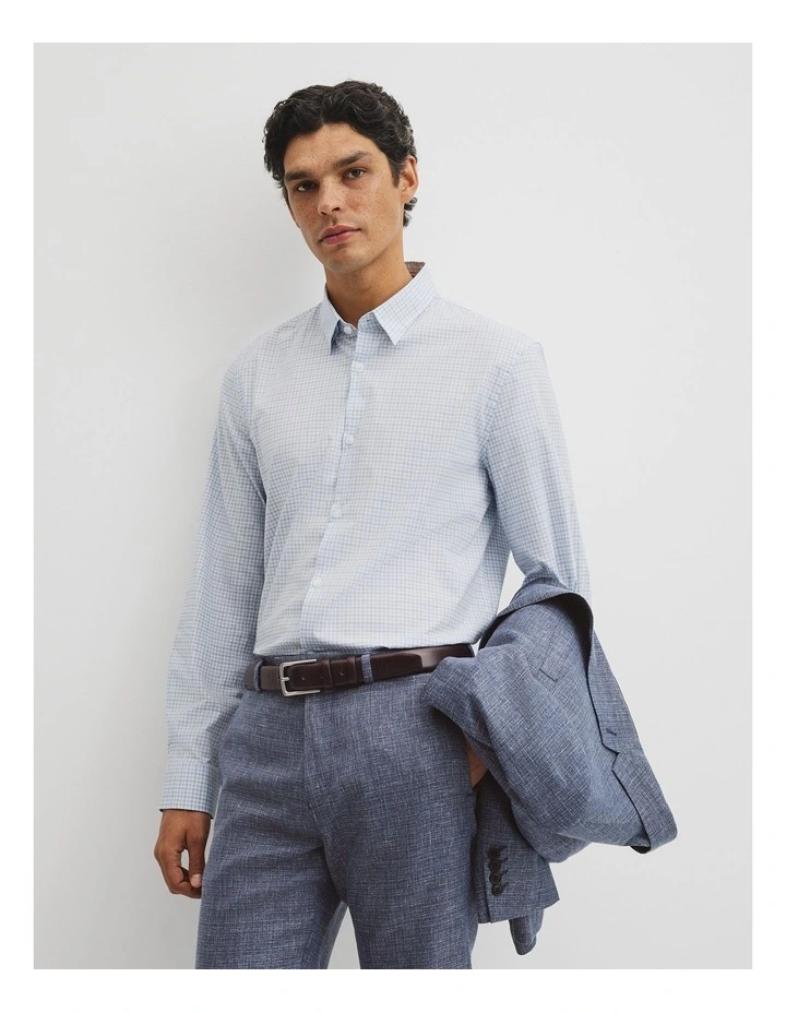 Slim Fit Cut & Sew Check Shirt in Pale Blue image 1