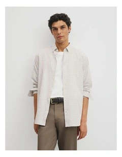 Regular Fit Cotton Grid Shirt in White Multi