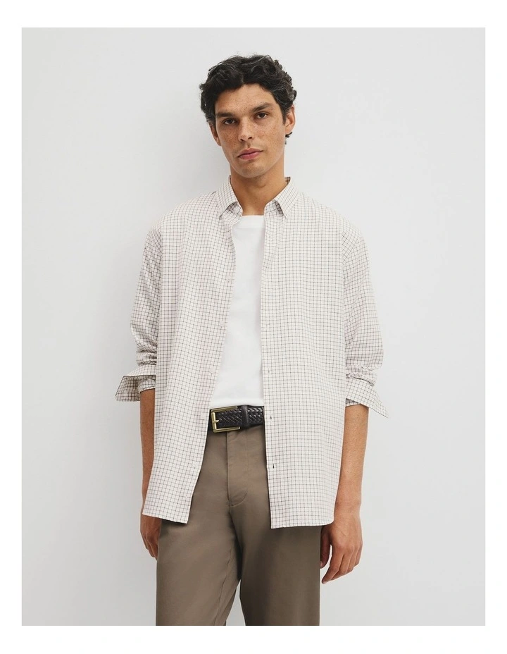 Regular Fit Cotton Grid Shirt in White Multi image 1