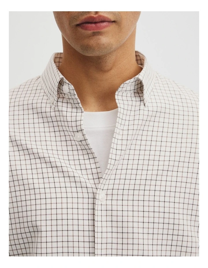 Regular Fit Cotton Grid Shirt in White Multi image 3