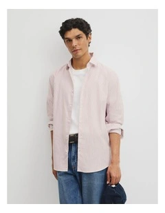 Regular Fit Cotton Stripe Shirt in Red Gum