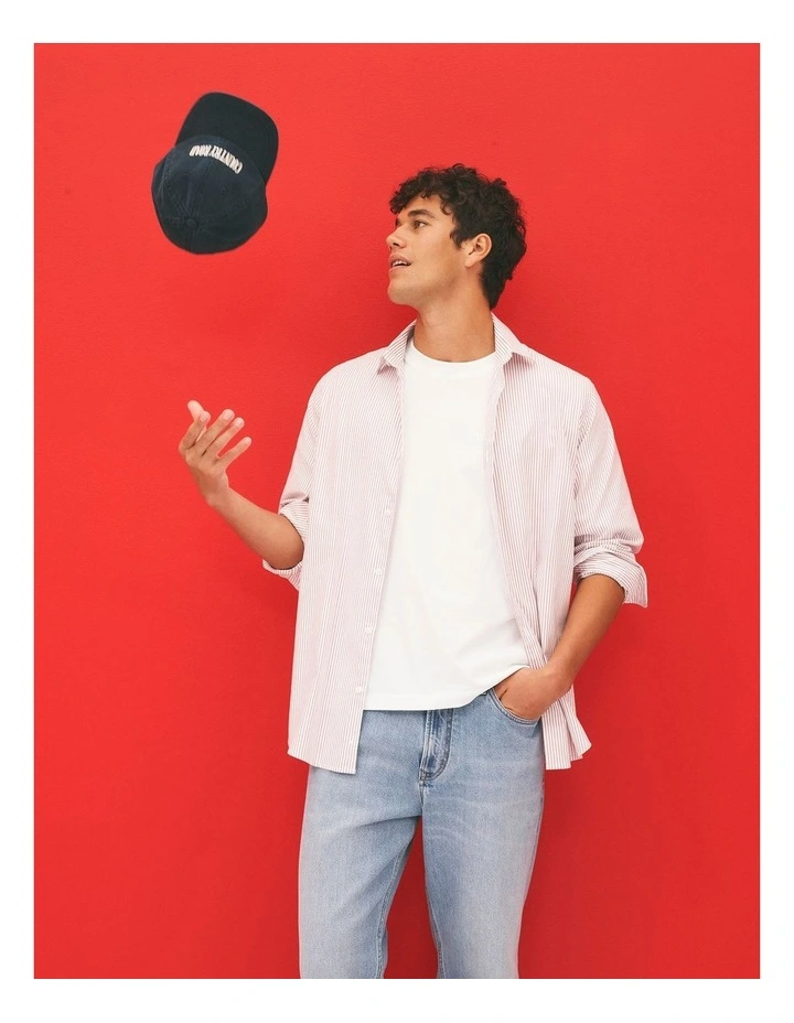 Regular Fit Cotton Stripe Shirt in Red Gum image 2