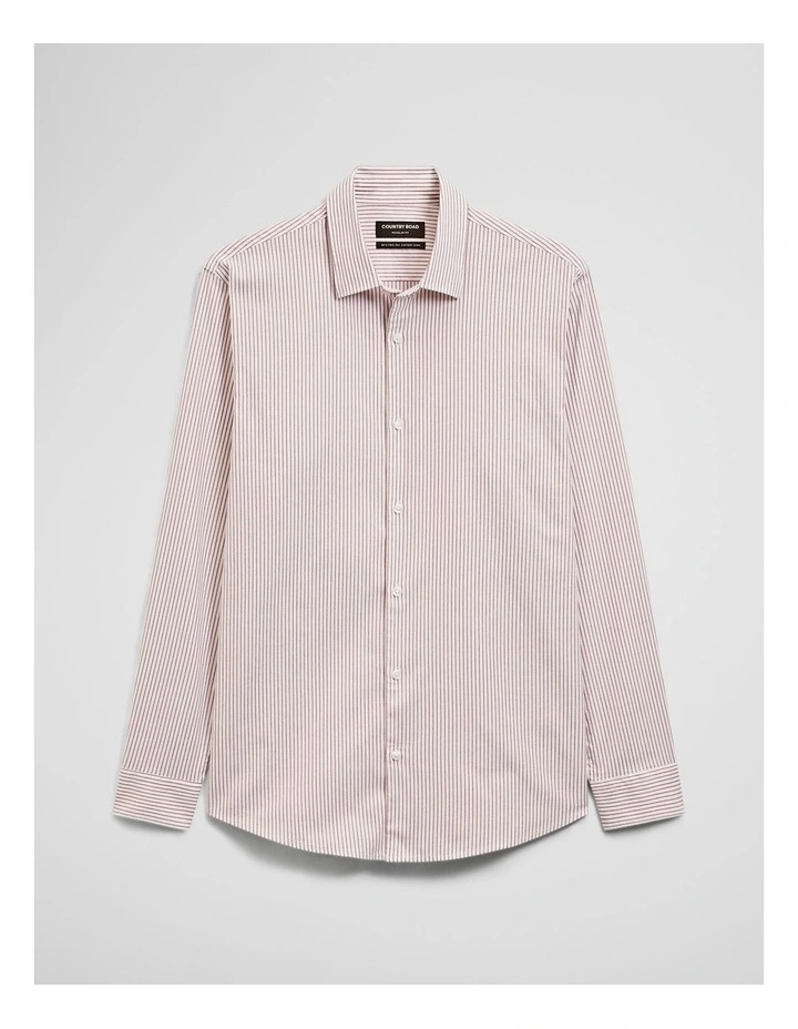 Regular Fit Cotton Stripe Shirt in Red Gum image 3