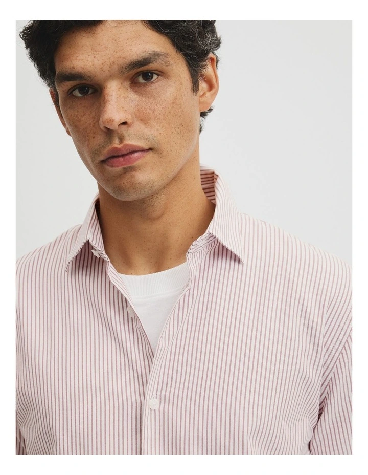 Regular Fit Cotton Stripe Shirt in Red Gum image 4