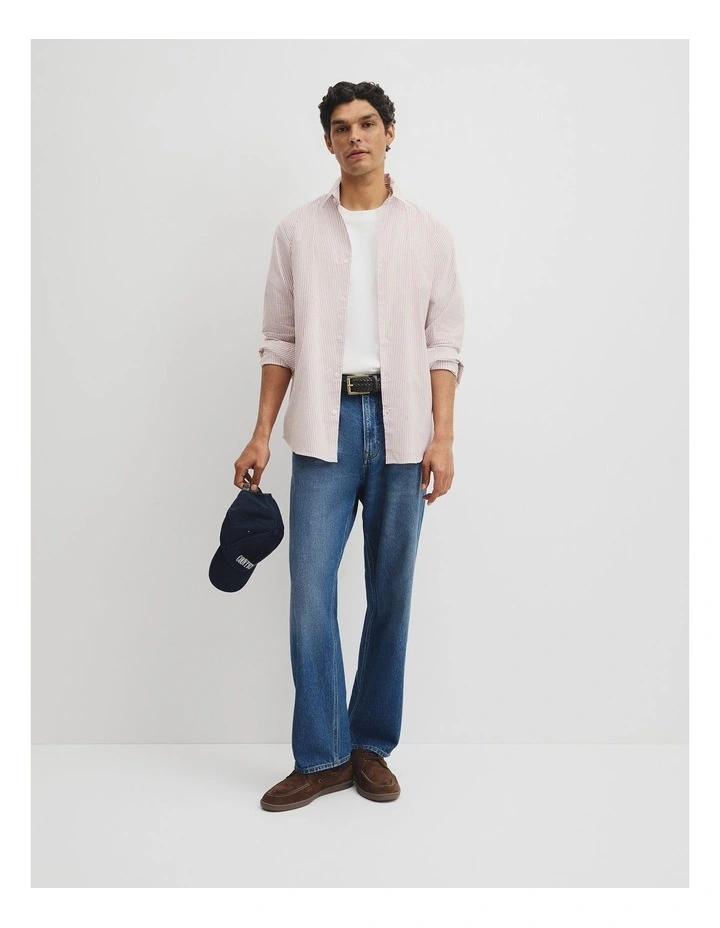 Regular Fit Cotton Stripe Shirt in Red Gum image 5