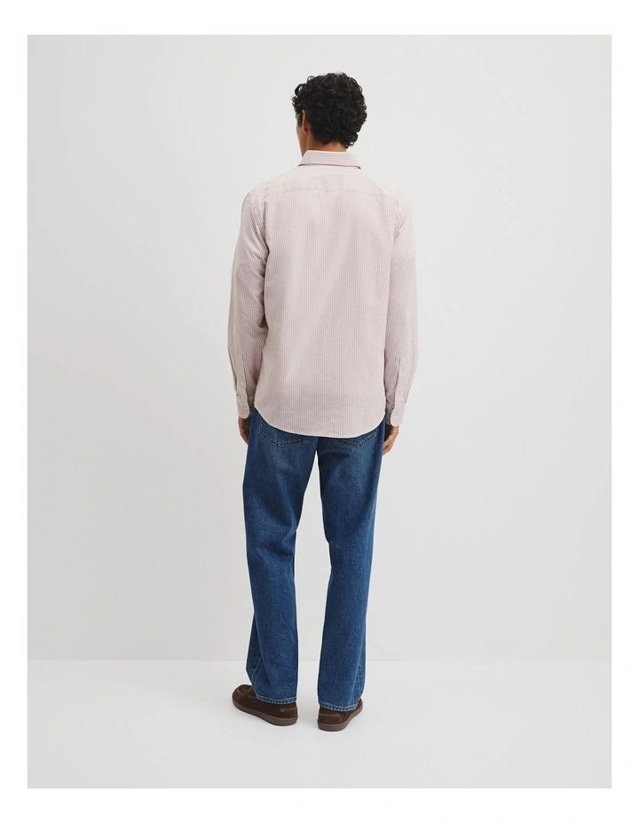 Regular Fit Cotton Stripe Shirt in Red Gum image 6