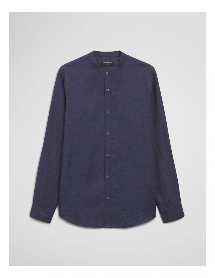 Regular Fit Delave Linen Standard Collar Shirt in Navy image 2